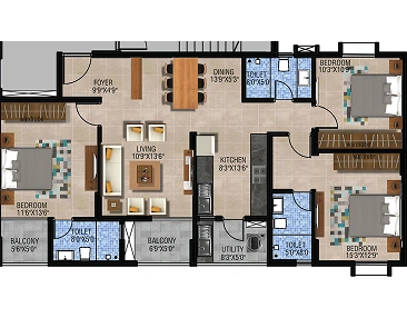 3 BHK Floor Plan